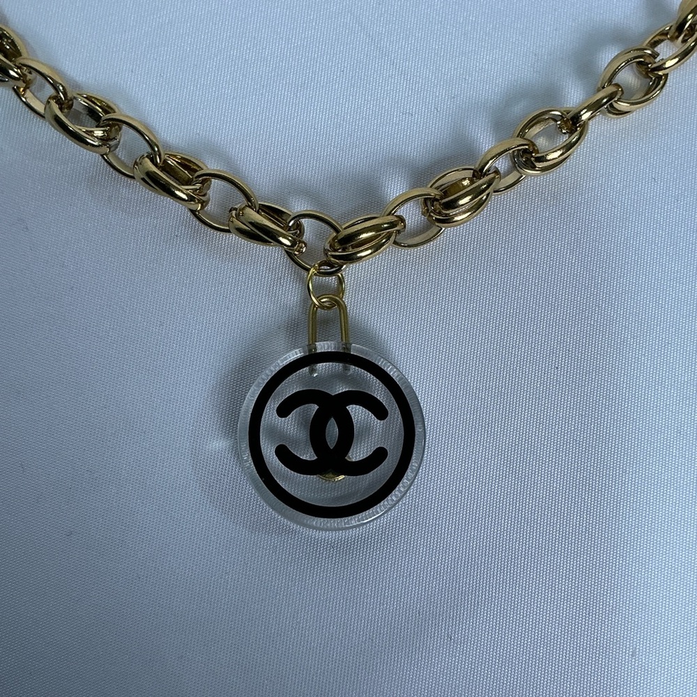 Open Link Gold Chain Necklace with Chanel Pendant - Picture 4 of 7